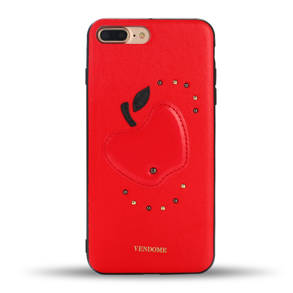 iPhone 8 Plus / 7 Plus Apple Design Studs Armor PU LEATHER Case (Red)